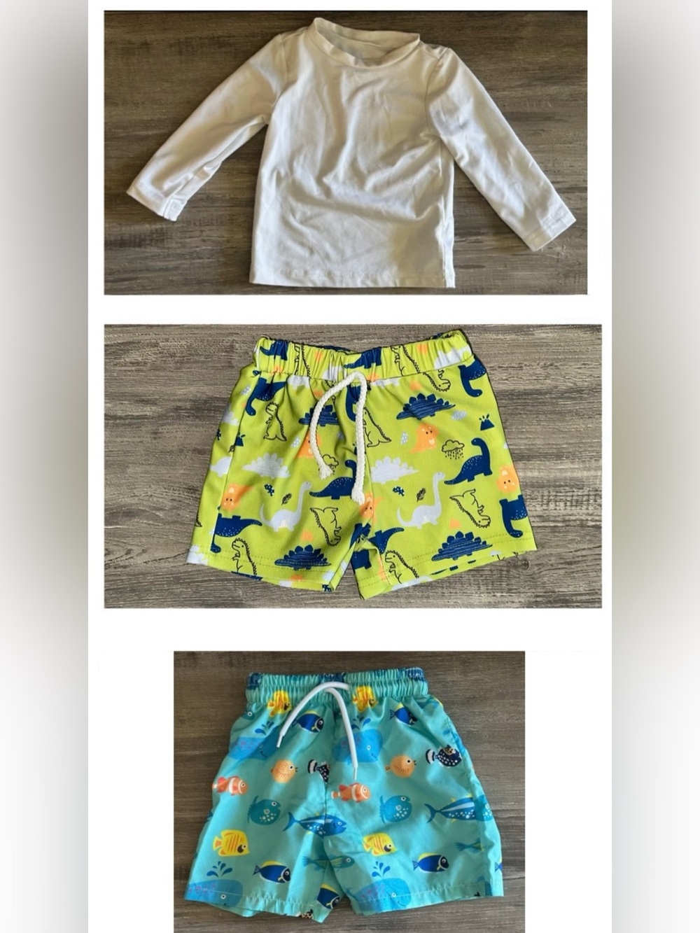 Baby Boys Cartoon Fish & Dinosaur Swimwear Bundle